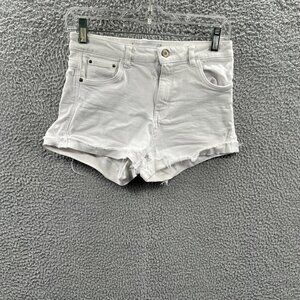Zara Trafaluc Womens Jean Shorts 4 White Denim Stretch Mid-Rise‎ Cuffed Pockets